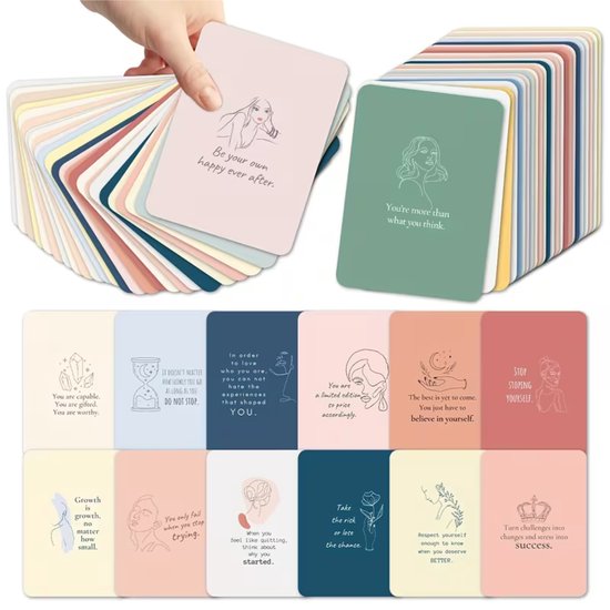 Motivatiekaarten - Boodschap Kaarten - Positieve kaarten - 30 kaarten - Zelfzorg - Set met schrijfruimte - Positieve quotes - Cadeau om zelf een boodschap te schrijven