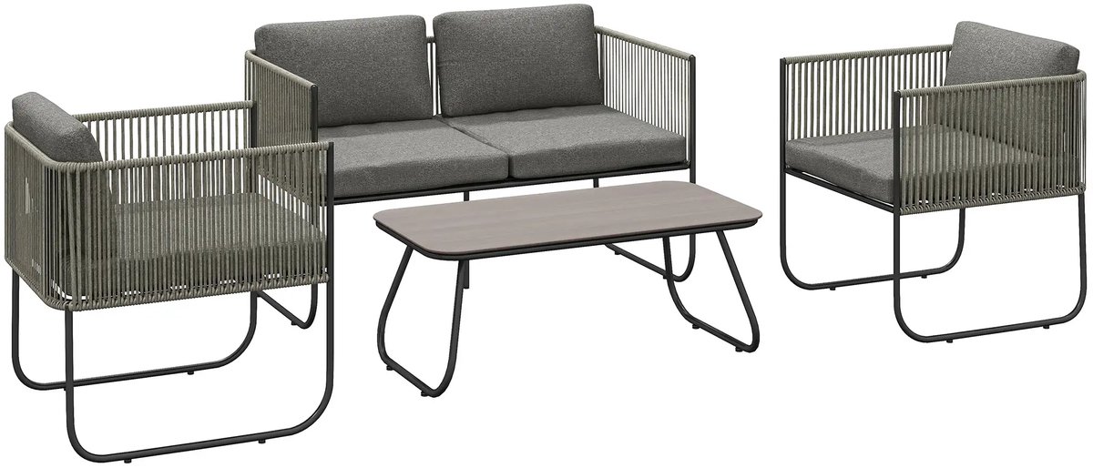 Balkonset 4 personen - Tuinset - Bistroset - Donkergrijs - Weerbestendig - 4 delig - 4 stoelen - 4 personen - Gecoat staal - Onderhoudsvrij staal