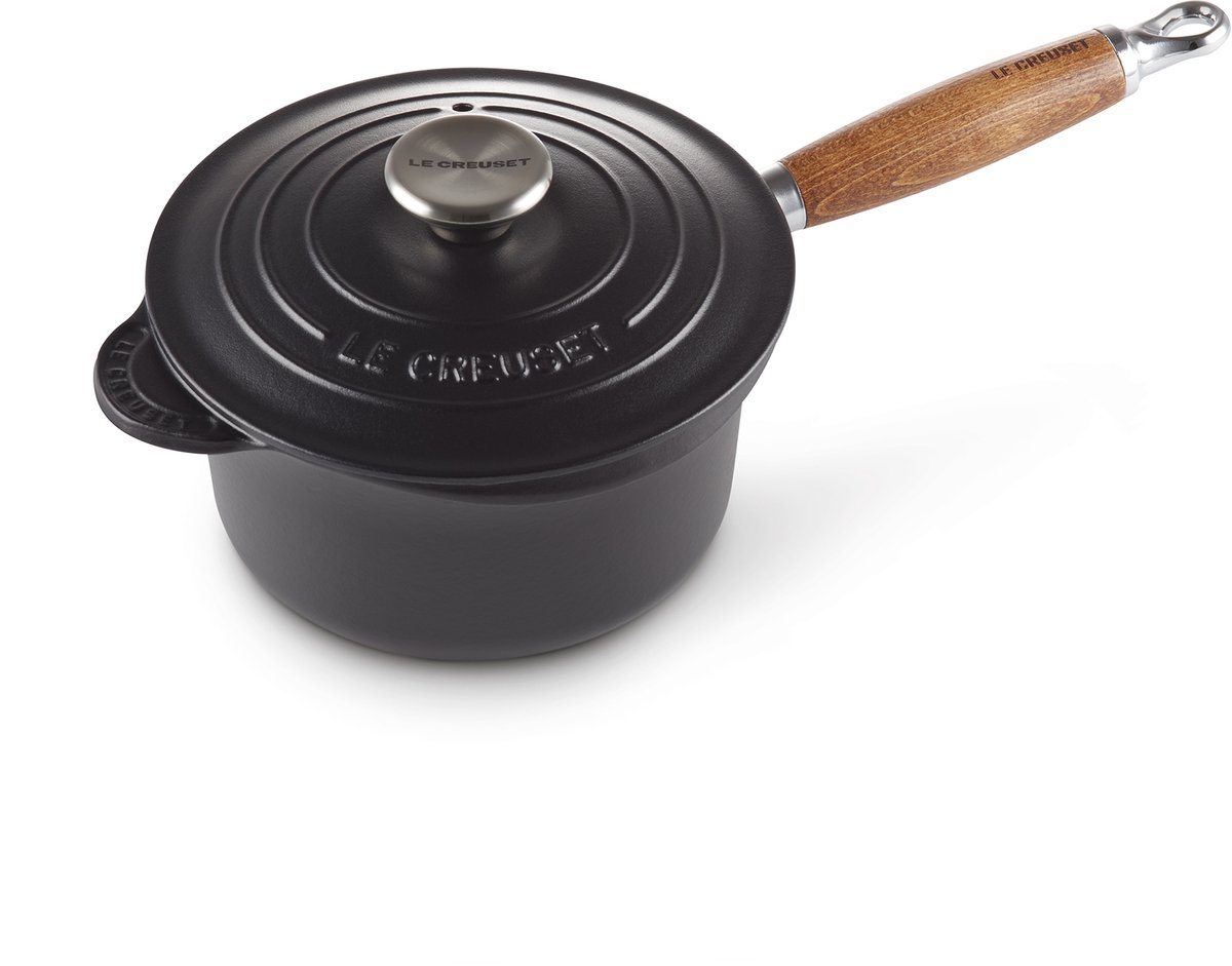 Le Creuset Steelpan met deksel en houten handvat Mat Zwart Ø 18cm 1,8l