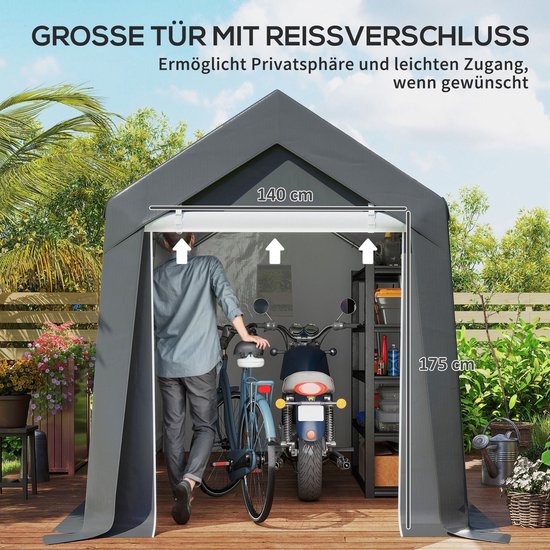 Outsunny-Garagenzelt-Stahl, PE-210L x 360B x 235H cm-Dunkelgrau van Outsunny — afbeelding 3