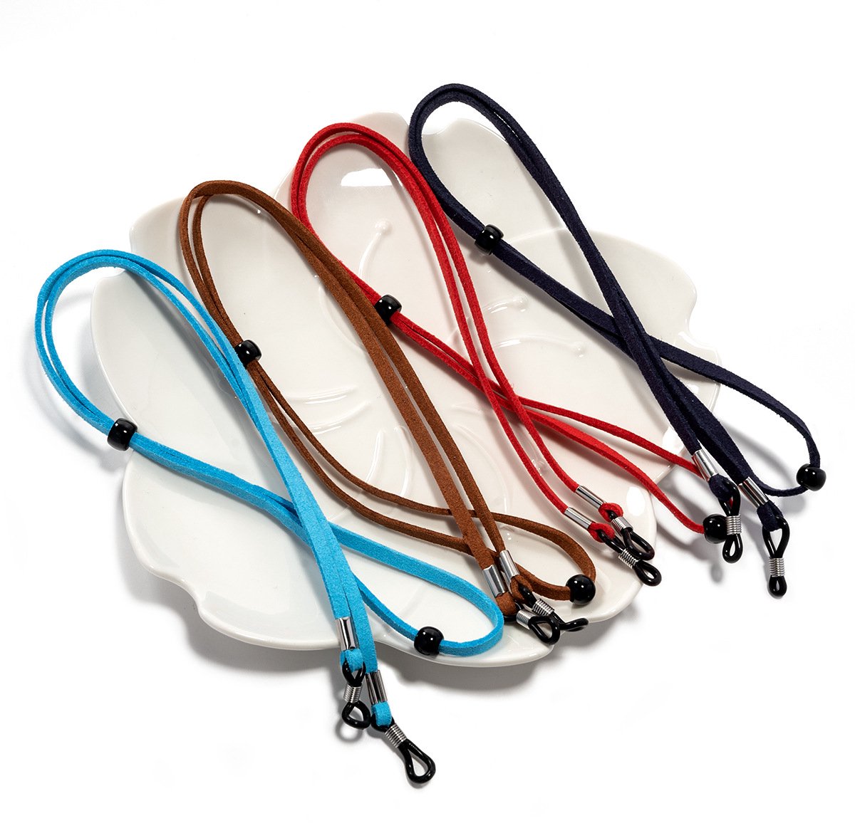 Brilkoordjes, set van 4 damesbrilkoordjes, brillenkettingen, brillenaccessoires, brillenkoordjes, unisex, Blauw + Bruin + Rood + Zwart