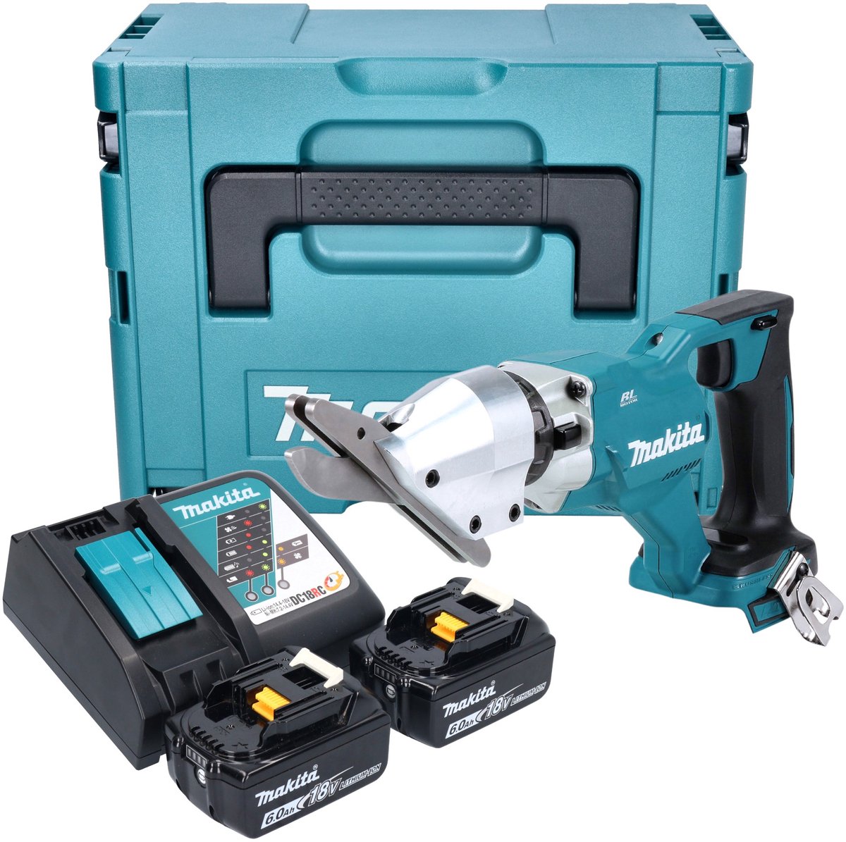 Makita DJS 800 RGJ accu vezelcementschaar 18 V borstelloos + 2x accu 6,0 Ah + oplader + Makpac