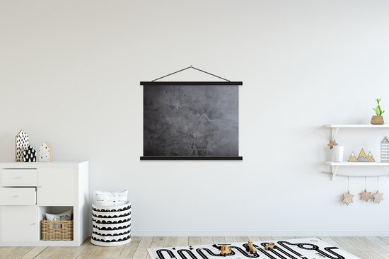 Posterhanger incl. Poster 120x90 cm - Schoolplaat - Industrieel - Beton - Grijs - Leisteen - Retro - Textielposter - Zwarte latten