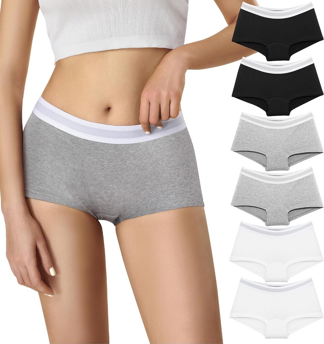 Set van 6 Dames Boxer Shorts - Katoenen Ondergoed, Ademend en Comfortabel