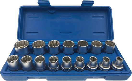 Dopsleutelset 16-delig - Steeksleutelinzetstukken 12-kant voor 1/2 inch