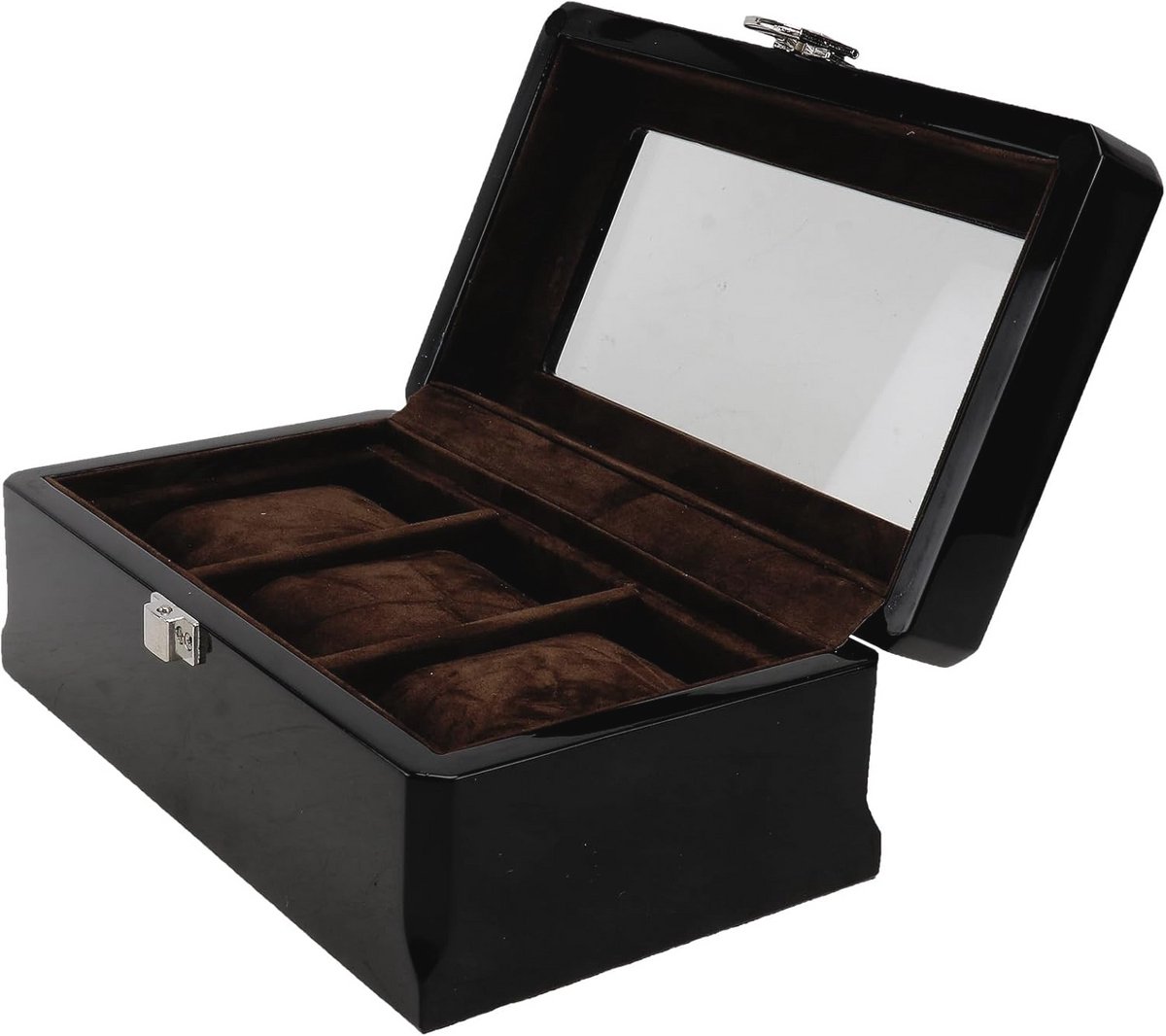 Houten Horloge Box met 3 Slots en Doorzichtig Venster - Sieraden Organizer voor Thuis