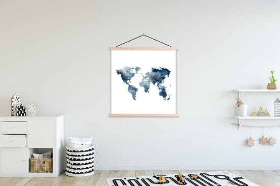 Affiche scolaire - Carte du Wereldkaart - Aquarelle - Blauw - 120x120 cm - Lattes vierges
