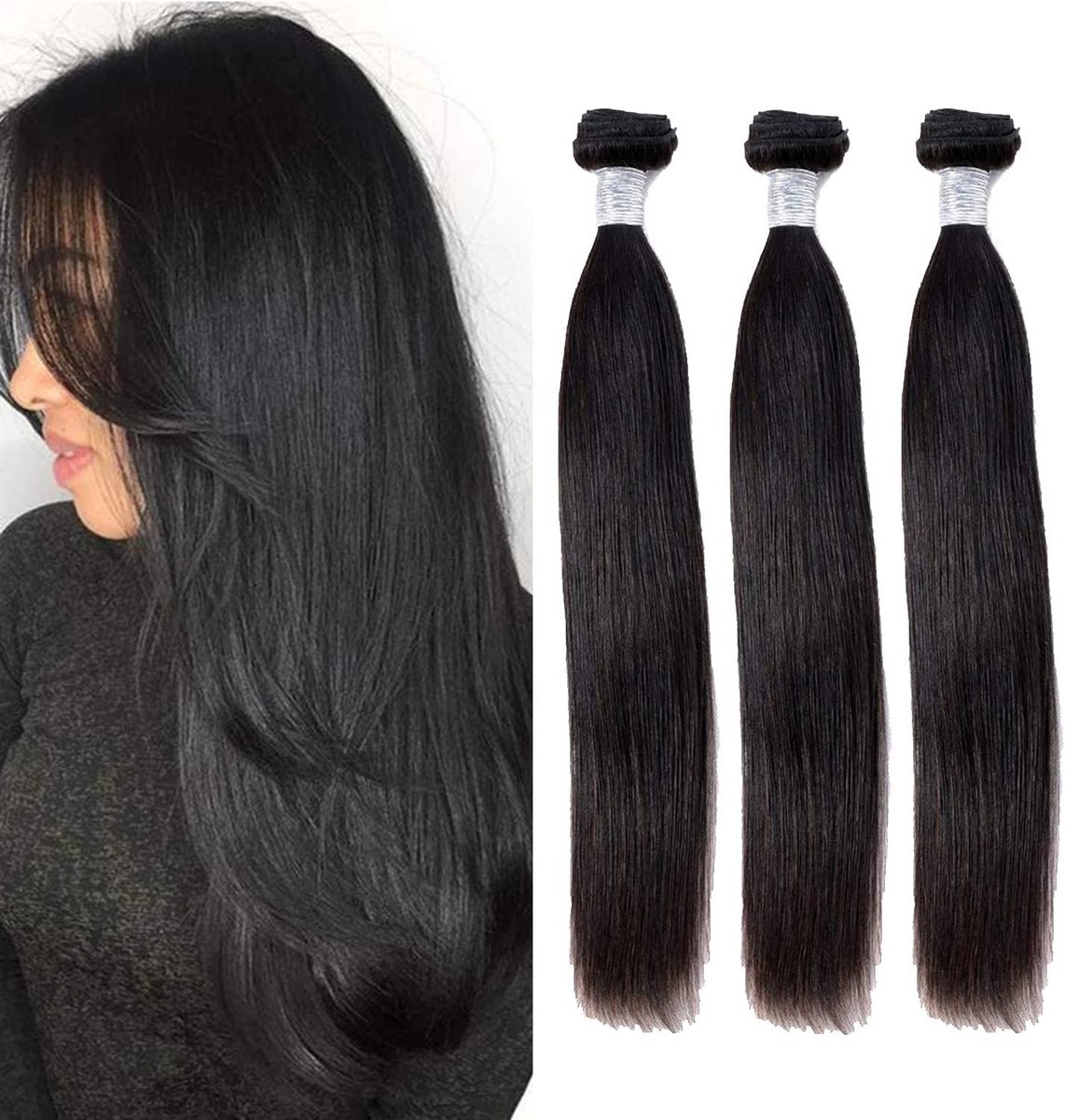 Echt Braziliaans Haar, 3 Bundels, Steil, 150g, 12 Pouces (30.48 cm)
