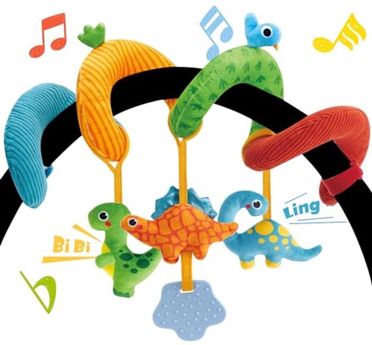 Kinderwagenspeelgoed met Dinosauruspatronen - Activiteitspiraal en Ketting voor Baby's en Peuters