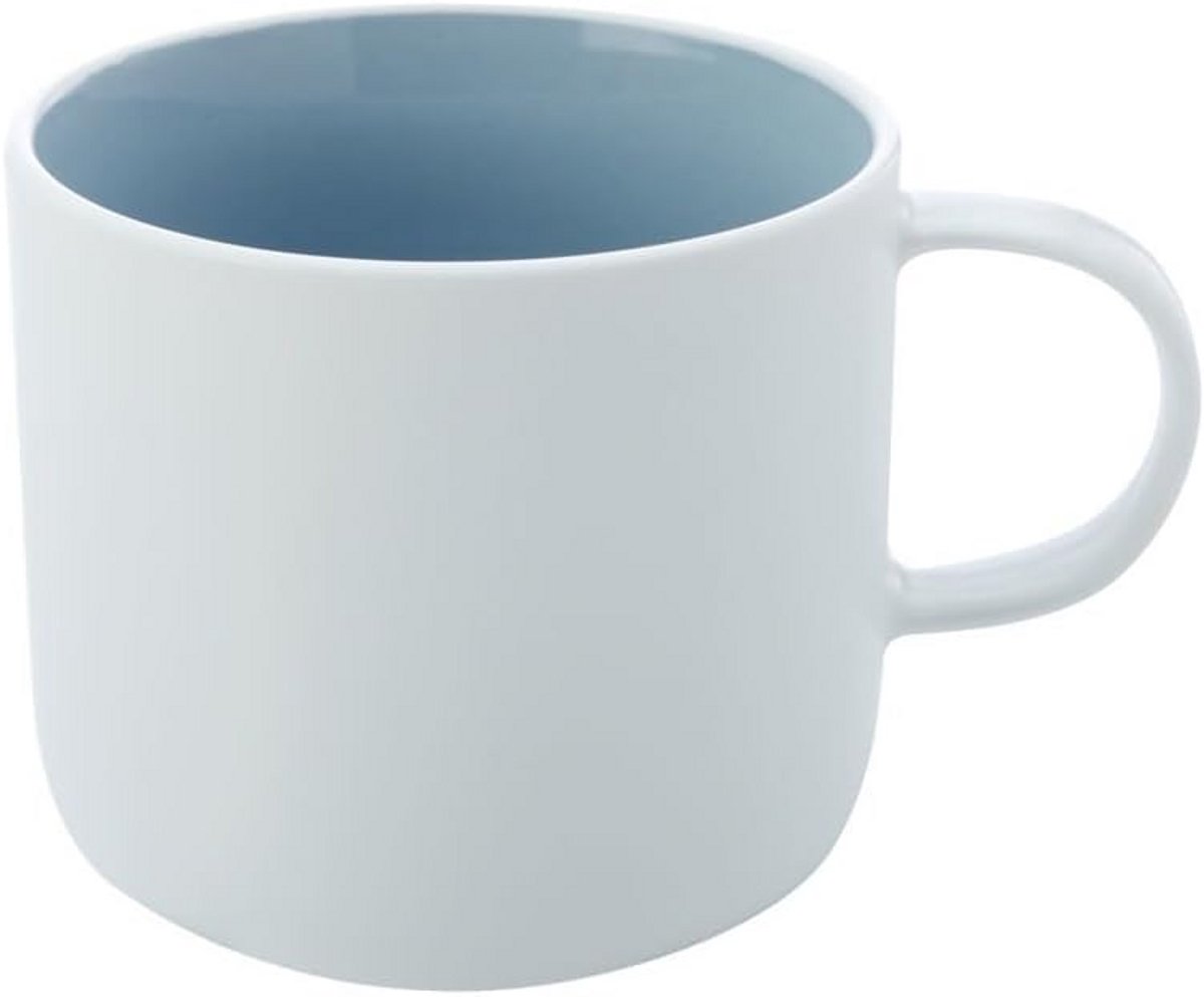 Porseleinen Kaffeebecher - 450 ml - Wit en Lichtblauw - Moderne Mok voor Dranken