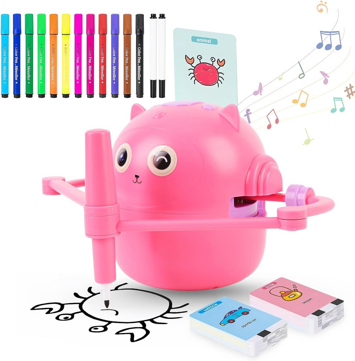 Interactieve tekenrobot voor kinderen met 100 tekenkaarten en aquarelstiften