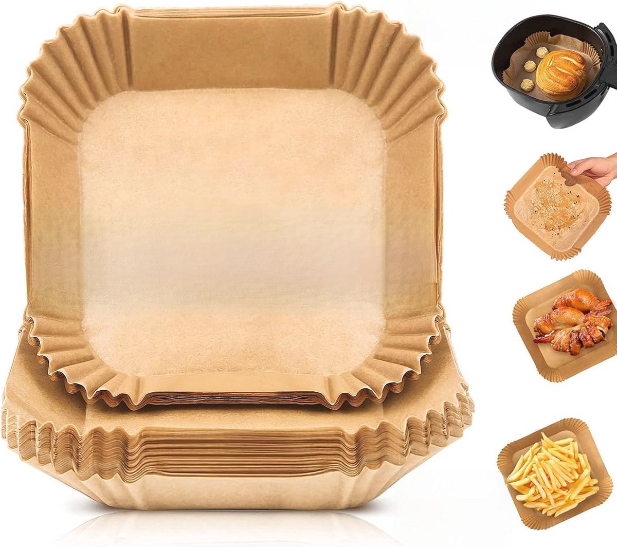 Vierkant Airfryer Papier 24 cm - 20 Bodems, Anti-aanbak en Vetbestendig