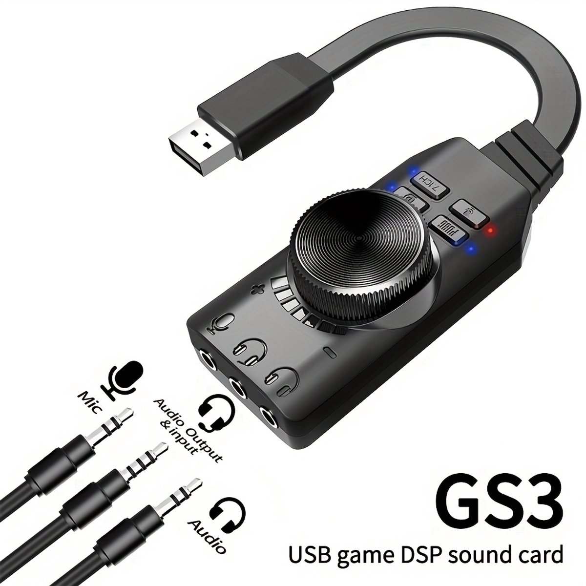 USB 7.1-geluidskaart Geschikt voor gaming, pc-audio, externe USB-geluidskaart Geschikt voor laptops en mobiele telefoons, virtuele geluidskaart.