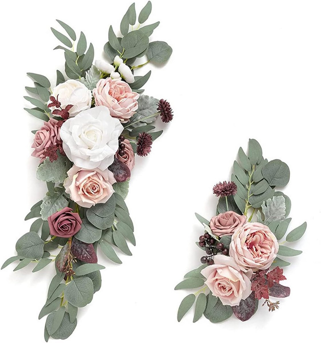 2x Zijden Bloemen Decoratie Set voor Bruiloft Boog - Kunstbloem Swag voor Ceremonie & Receptie (Champagne)