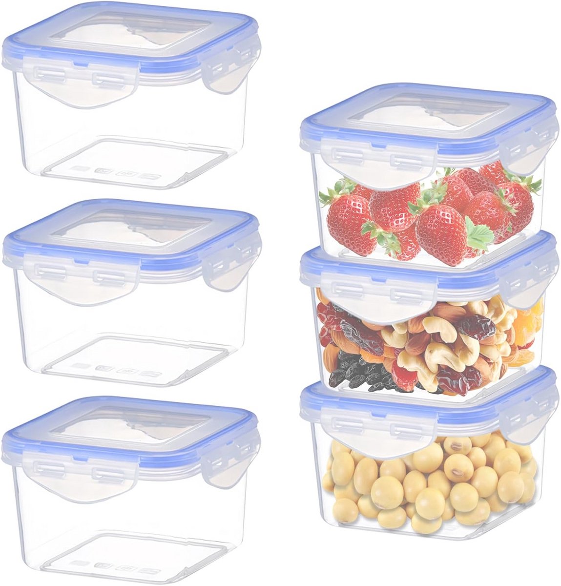 Torytoe Voedselcontainers met deksels, 6 stuks 430 ml Vierkante plastic containers Opslagcontainers Transparante diepvriescontainers Lekvrij en stapelbaar