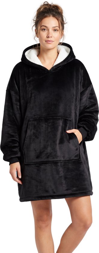 JAXY Couverture TV - Couverture à Capuche - Couverture Avec Manches – Oodie - Couverture Polaire – Couverture Portable - Couverture Portable Surdimensionnée - Sweat à Capuche – Noir