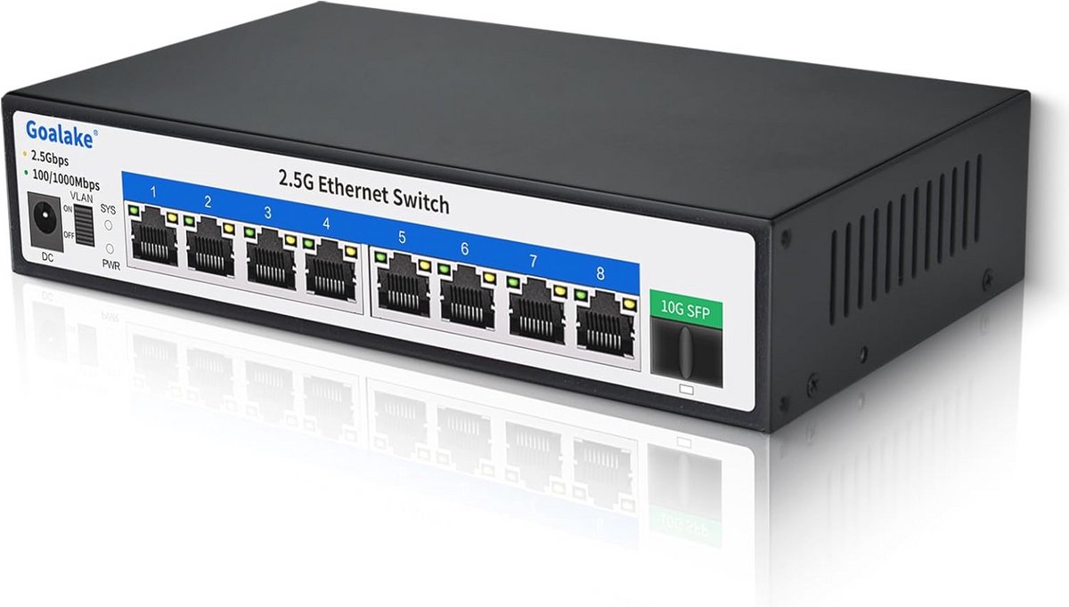 8-poorts 2,5G Switch met 10G SFP+ en 60 Gbps Schakelcapaciteit - Ventilatorloos