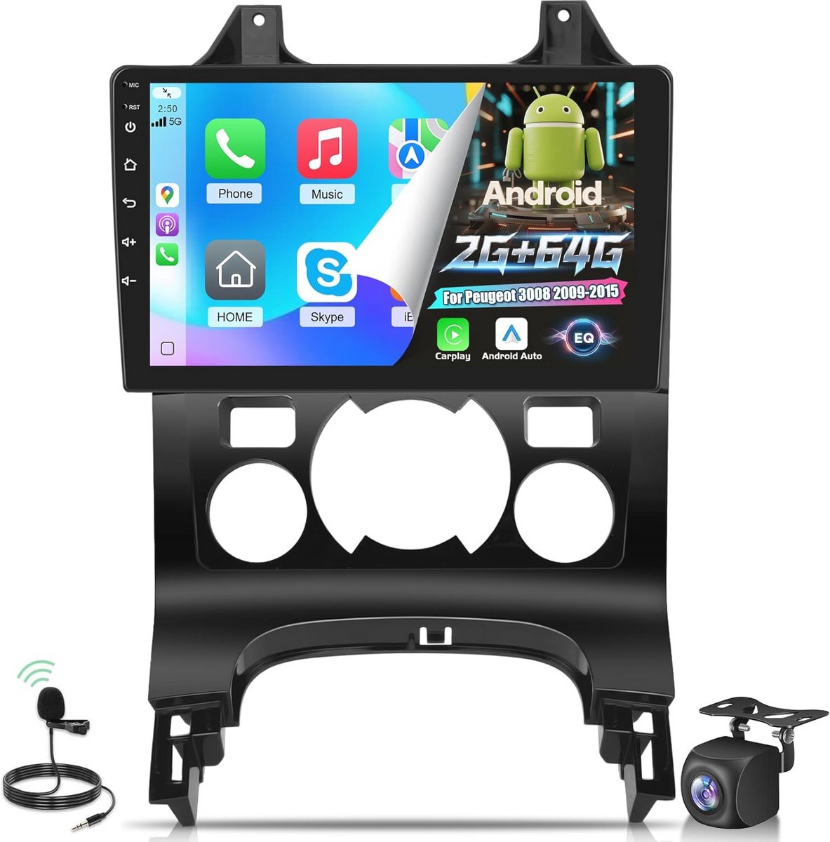 Android Auto en Carplay Autoradio met 9 inch Touchscreen voor Peugeot 3008 (2009-2015)