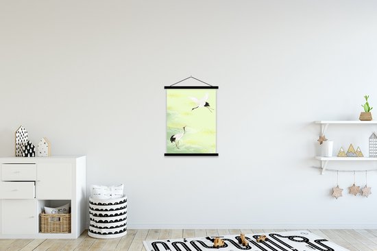 Illustration d'une grue chinoise devant un fond coloré affiche scolaire à lattes plates noir 90x120 cm - Tirage photo sur poster textielposter (décoration murale salon / chambre)