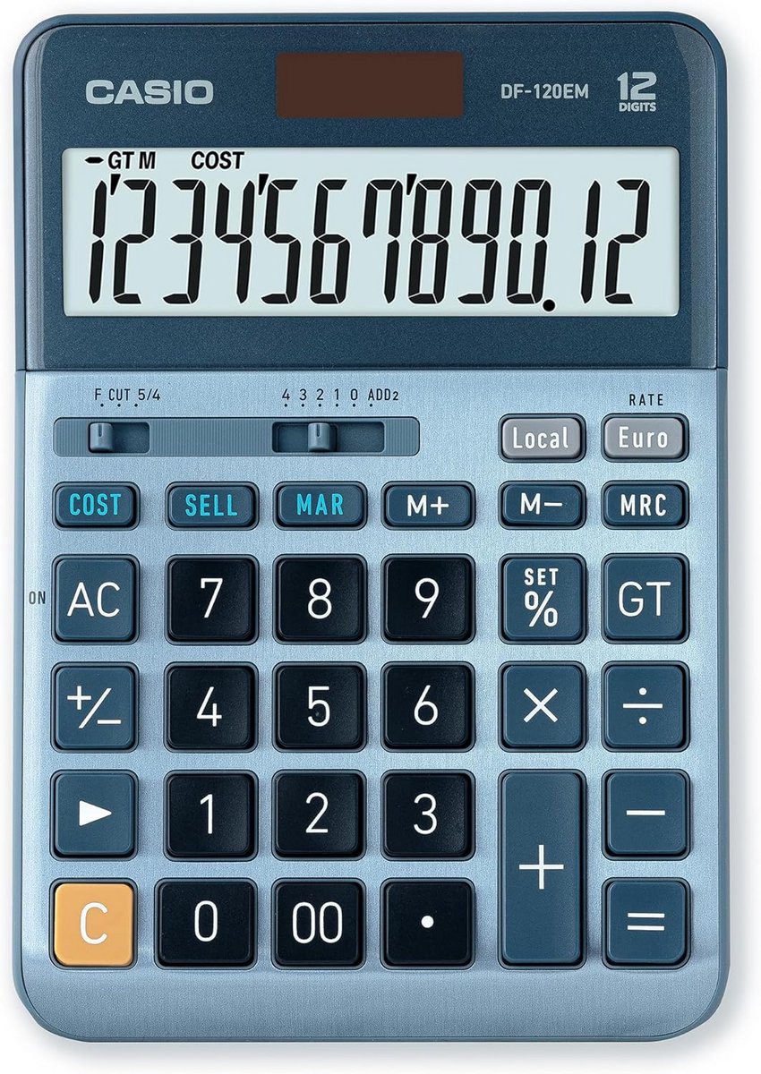Tafelrekenmachine 12-cijferig met Cost/Sell/Margin en zonne-energie/batterij