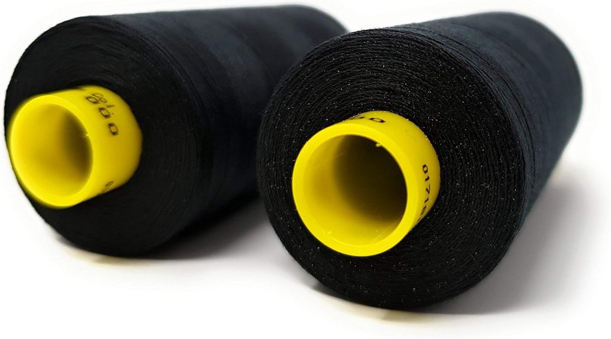 Multifunctioneel Naaigaren Set 1000 m - Polyester & UV-bestendig - Zwart - 2 Stuks