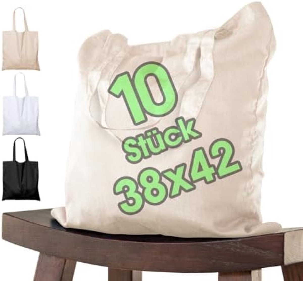 Set van 10 duurzame katoenen draagtassen - Natuurlijke kleur