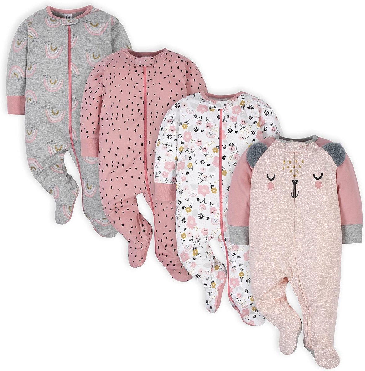4-Pack Baby Meisjes Slaappakjes met Voetjes Comfortabel Katoen Kruippakje