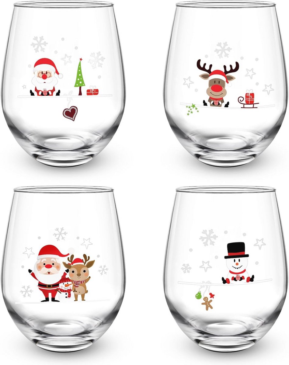 Groot 4-delige set kerstwijnglazen - Perfecte kerstcadeau voor feestelijke momenten