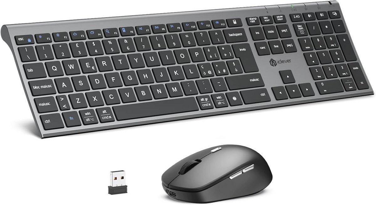 Toetsenbord en Muis Set QWERTY Italiaans - Grijs Zwart