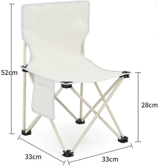 Camping Stoel - Opvouwbare Strandstoel - Met Zijzak en Draagtas - 330 lbs Draagvermogen - Wit 52 cm - Staal Frame - Lichtgewicht 1.1 kg - Voor Outdoor Activiteiten — afbeelding 2