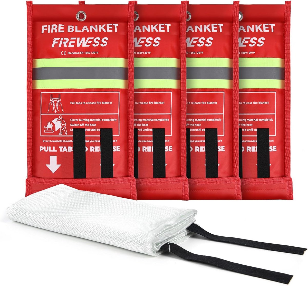 Set van 4 Brandblustechnisch Glasvezel Nooddeken voor Thuis, Camping en Auto