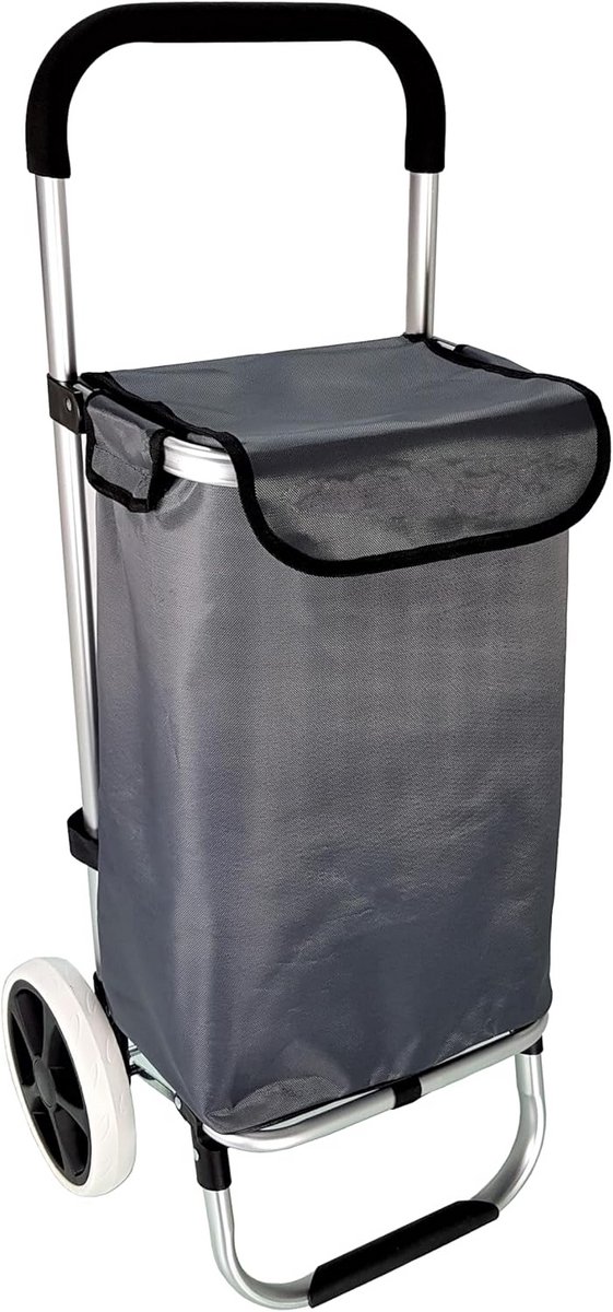 Aluminium Opvouwbare Boodschappentrolley met Grote Tas (Grijs)