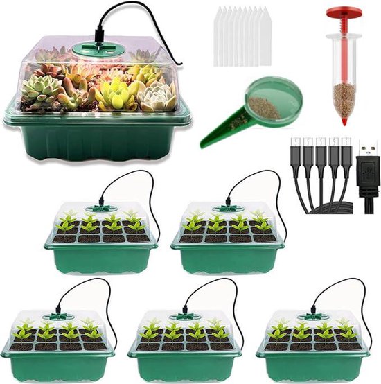 UniEgg® 5 Pack Kweekbak met LED lampen voor 60 zaailingen - Compleet Kweekset...