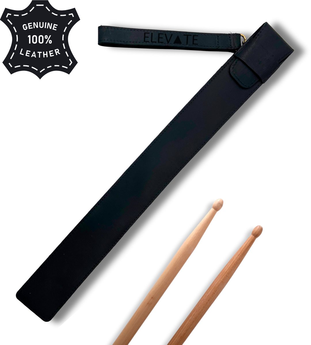 ELEVATE® Leren Drumstokhouder – 100% Full-Grain Leer – Vintage Drum Stick Bag – Handmade Crazy Horse Leather – Drumstok Etui – Zwart (Shadow)