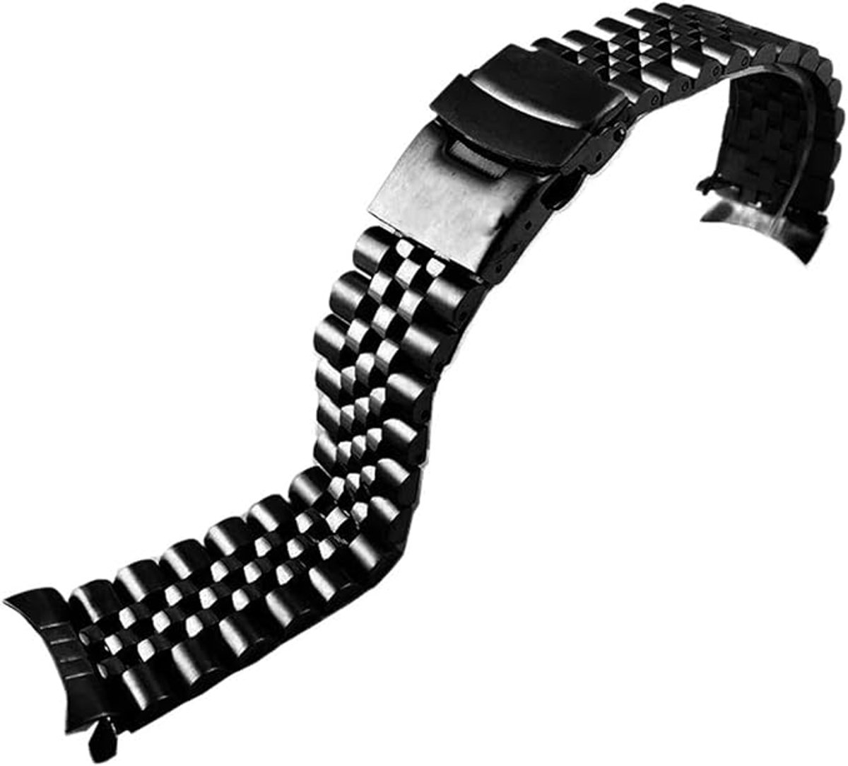 18 Mm 316L Roestvrij Staal Horlogeband Gebogen Goudkleurig Met Zwarte Schakels Vervangingsband Voor Horloges Polished Afwerking