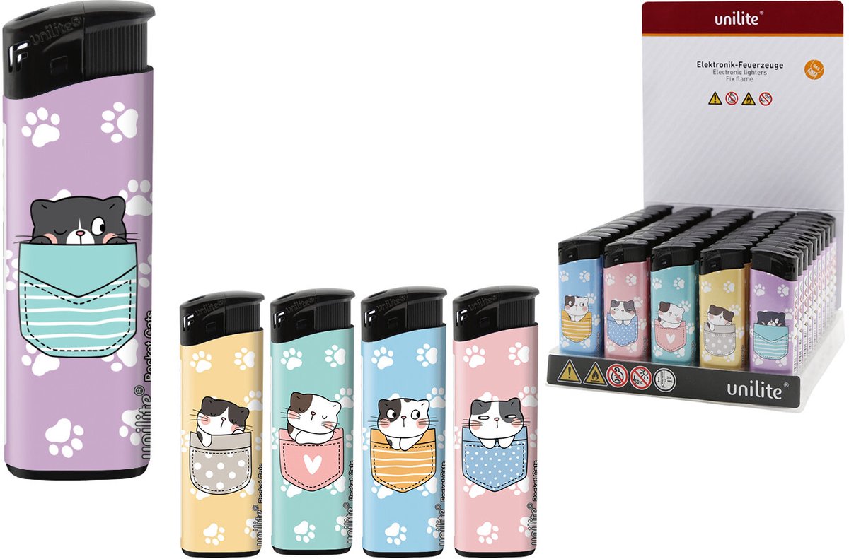 Aanstekers - Pocket Cats - 50 stuks - navulbaar - schattige katten print - Unilite lighters