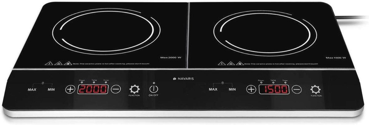 Dubbele inductiekookplaat 3500 W - 2 kookzones met timer en automatische pannherkenning - Inductiekookplaat met touchdisplay - Zwart