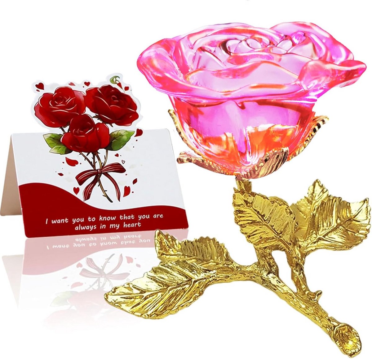 Roze Kristallen Roos K9 Glas Kunstbloem Cadeau voor Speciale Gelegenheden