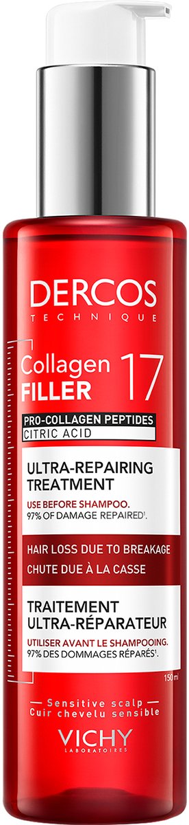 Vichy Dercos Collagen 17 Filler Pre-Shampoo - Beschadigd en Breekbaar Haar - Pro-Collageen Peptiden en Citroenzuur - 150ml
