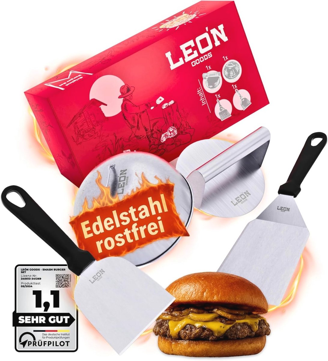 Smash Burgerset - RVS Hamburger Set voor Grill en Teppanyaki Inclusief Spatel en Smasher