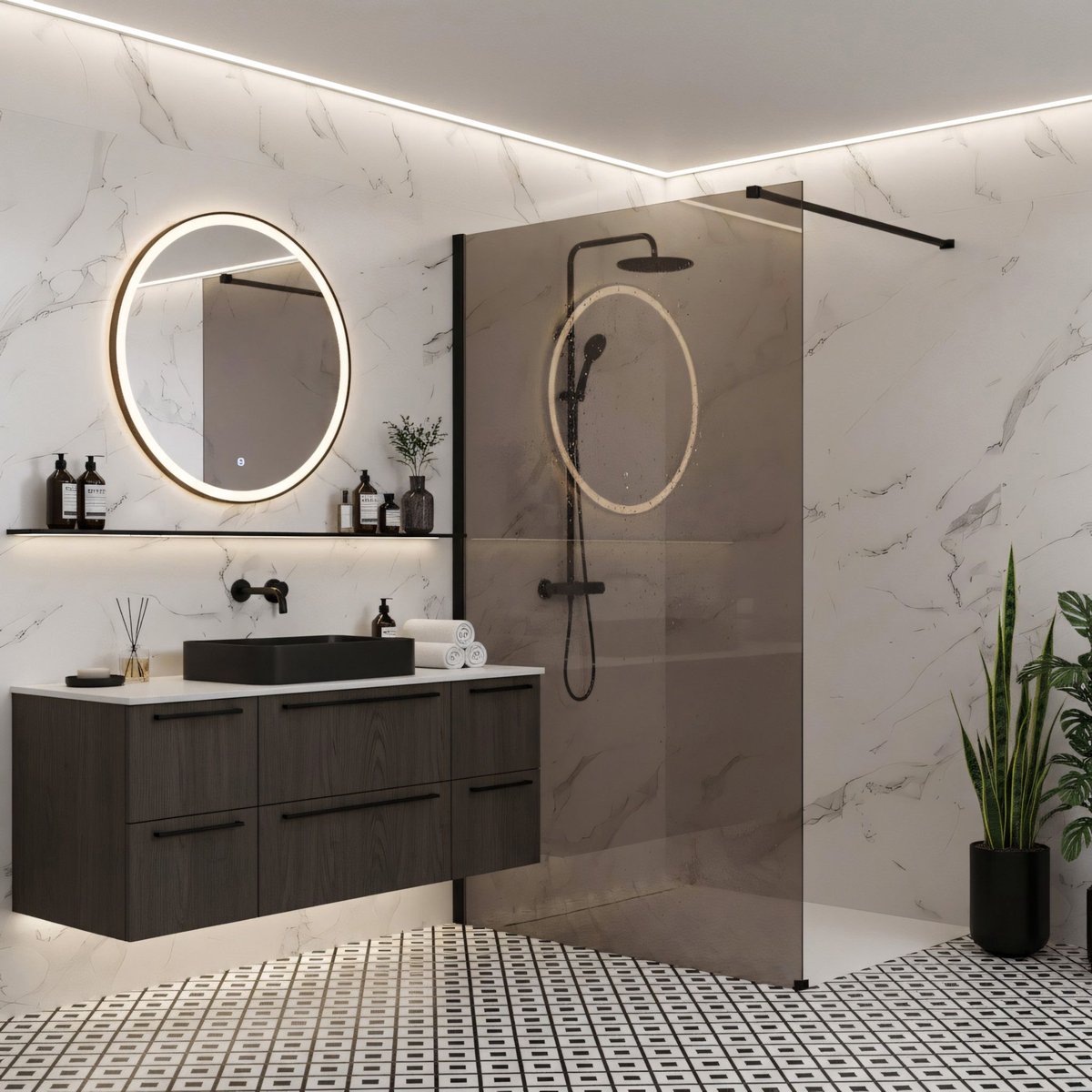 Rea Flexi Brown 90 - Rookbruin Glas 6 Mm - Douchewand - Zwart120X90X195Cm