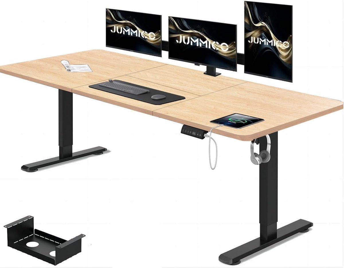 Elektrisch In Hoogte Verstelbaar Bureau 180x80 cm met USB Aansluiting en Kabelgoot