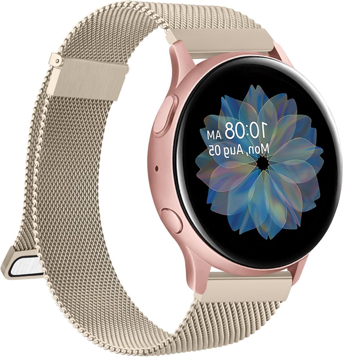 Allecta - Mesh horlogebandje van roestvrij staal voor Samsung Galaxy Watch Active - Unisex - 40 mm en 44 mm - Reservearmband met metalen sluiting