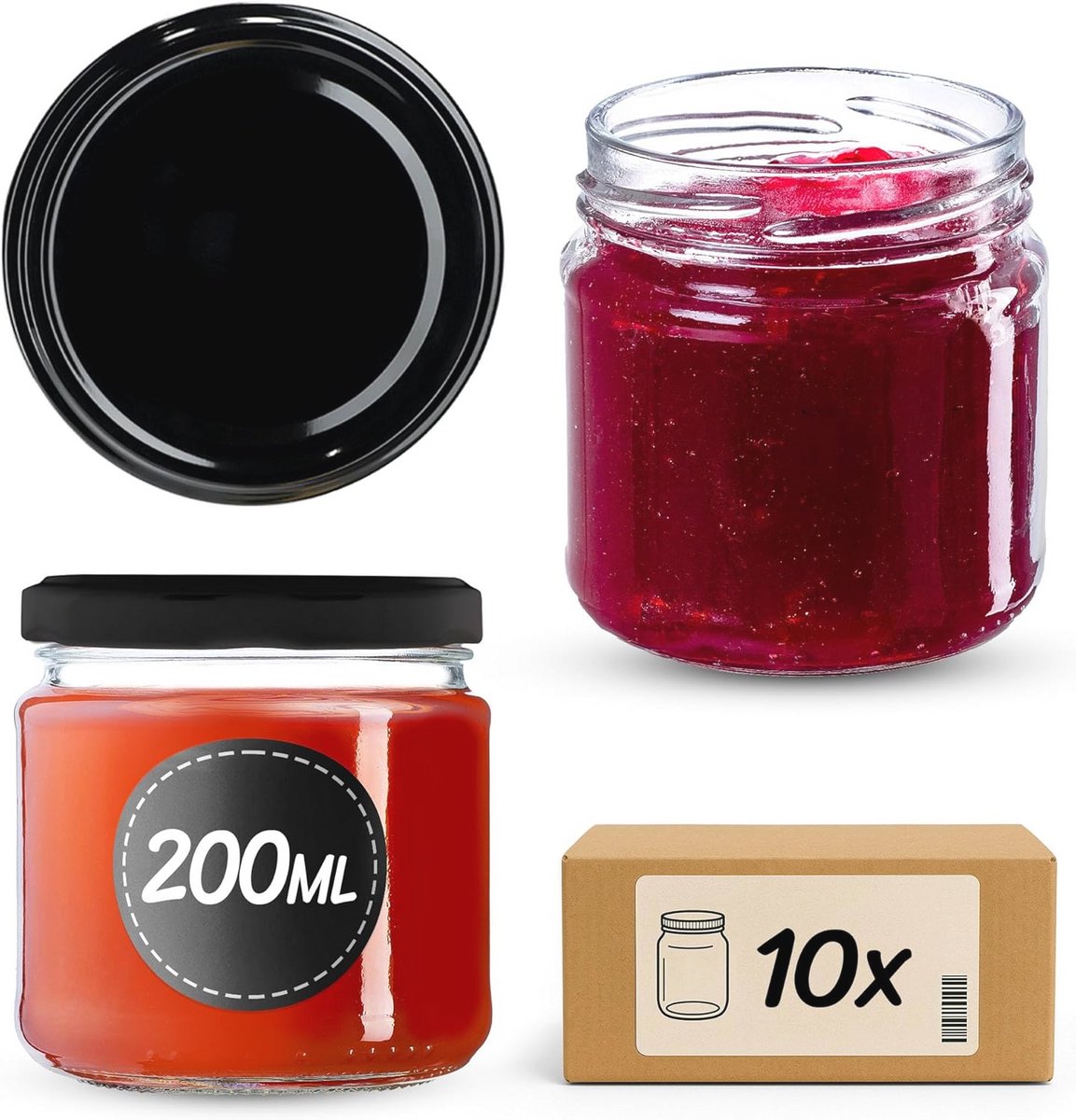 Set van 10 Luchtdichte Potten van 200 ml met Schroefdeksel voor Conserveren