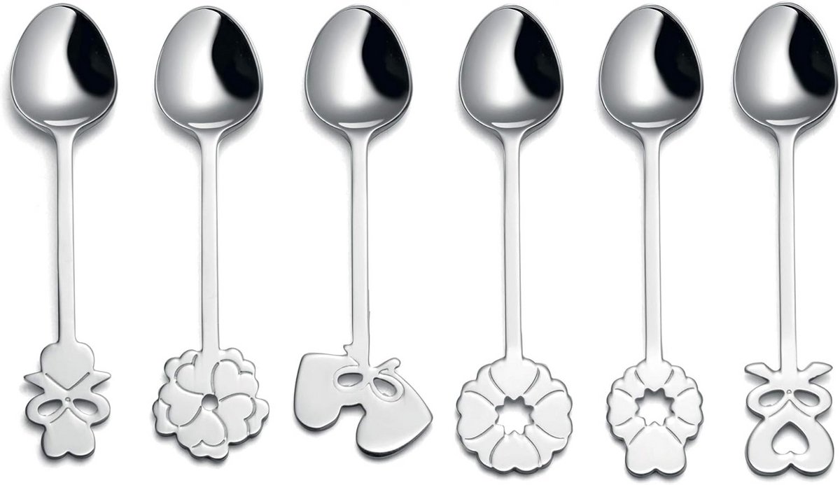 Set van 6 roestvrijstalen dessertlepels