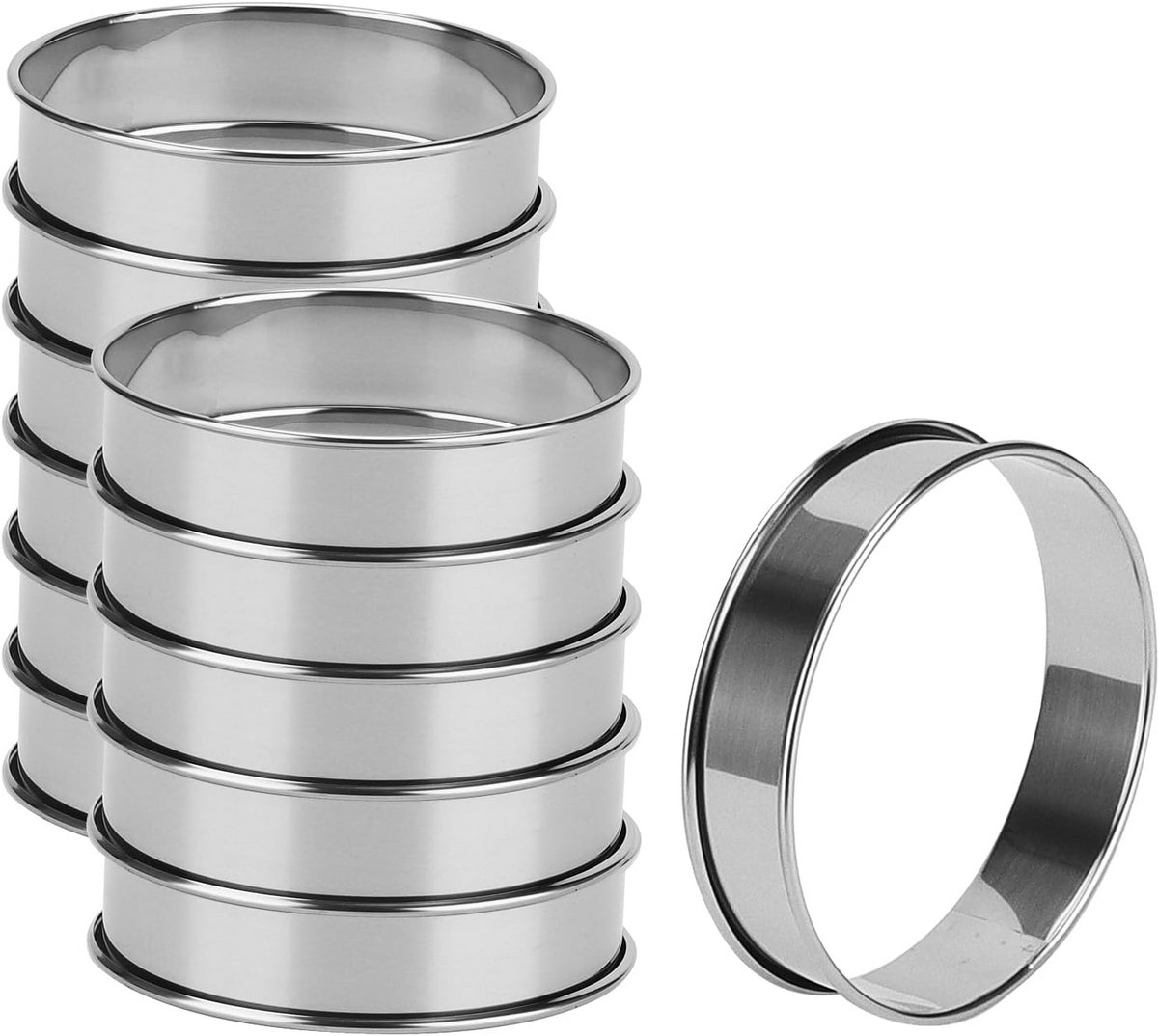 12 Stuks Roestvrijstalen Bakringen voor Crumpets, Taartringen en Muffins - 10 cm