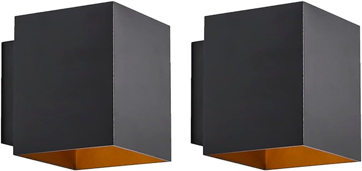 Moderne vierkante wandlamp zwart met goud accent - Up/Down lichteffect voor woonkamer en slaapkamer