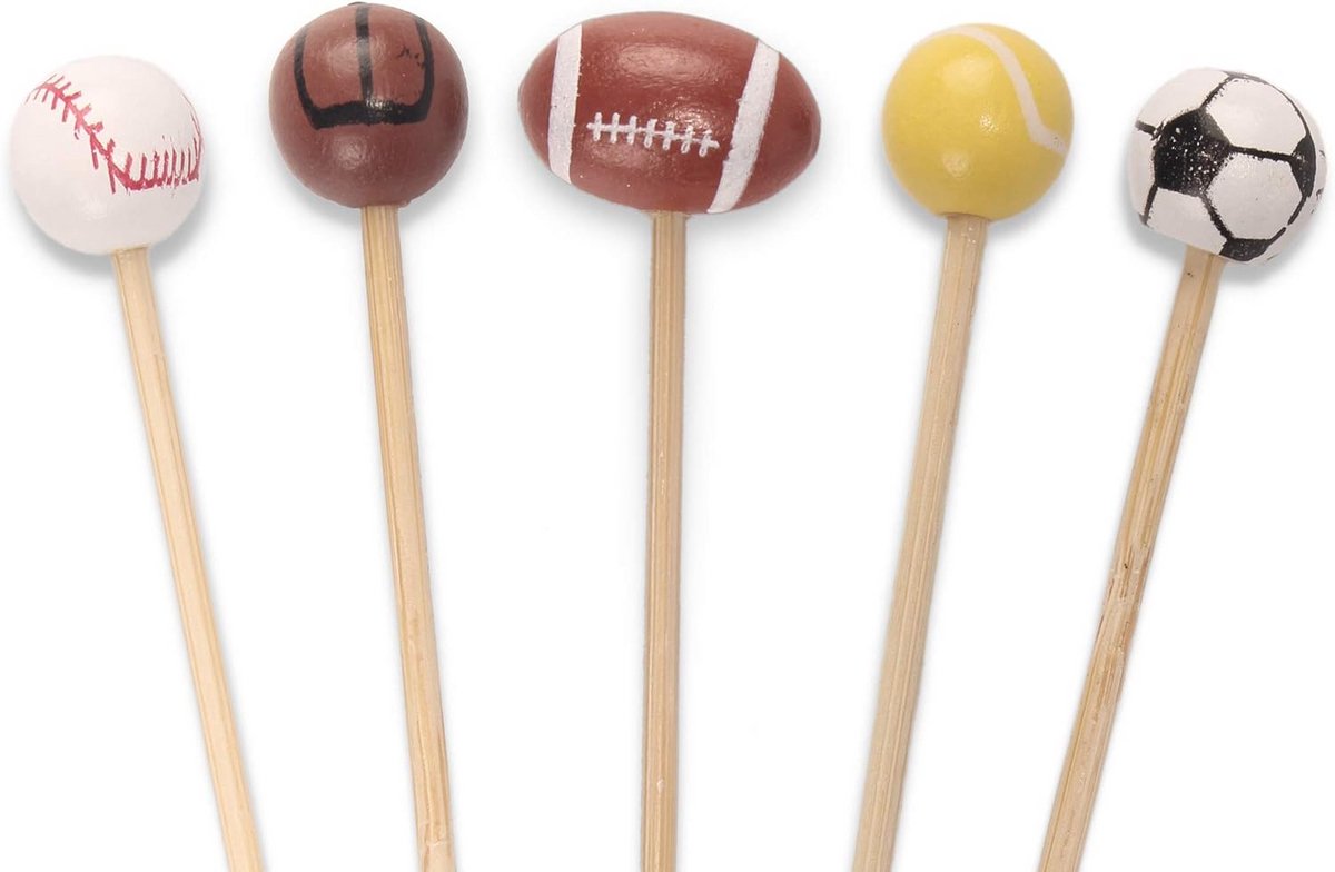 Decoratieve Bamboe Prikkers met Sportbal Einde voor Cocktails en Hapjes (100 stuks)