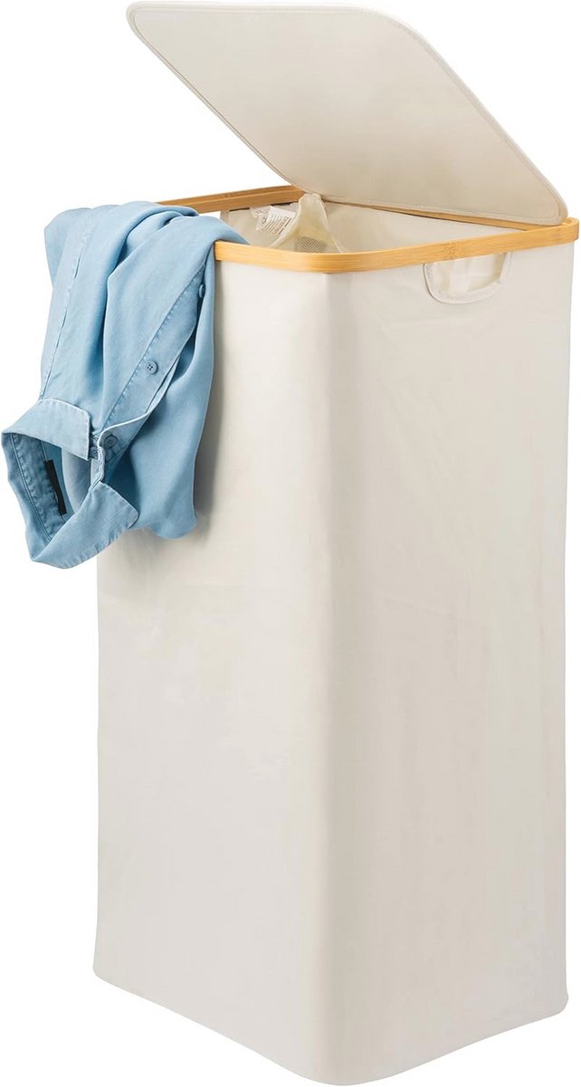 Wasverzamelaar met uitneembare waszak en deksel - 100 liter, Beige