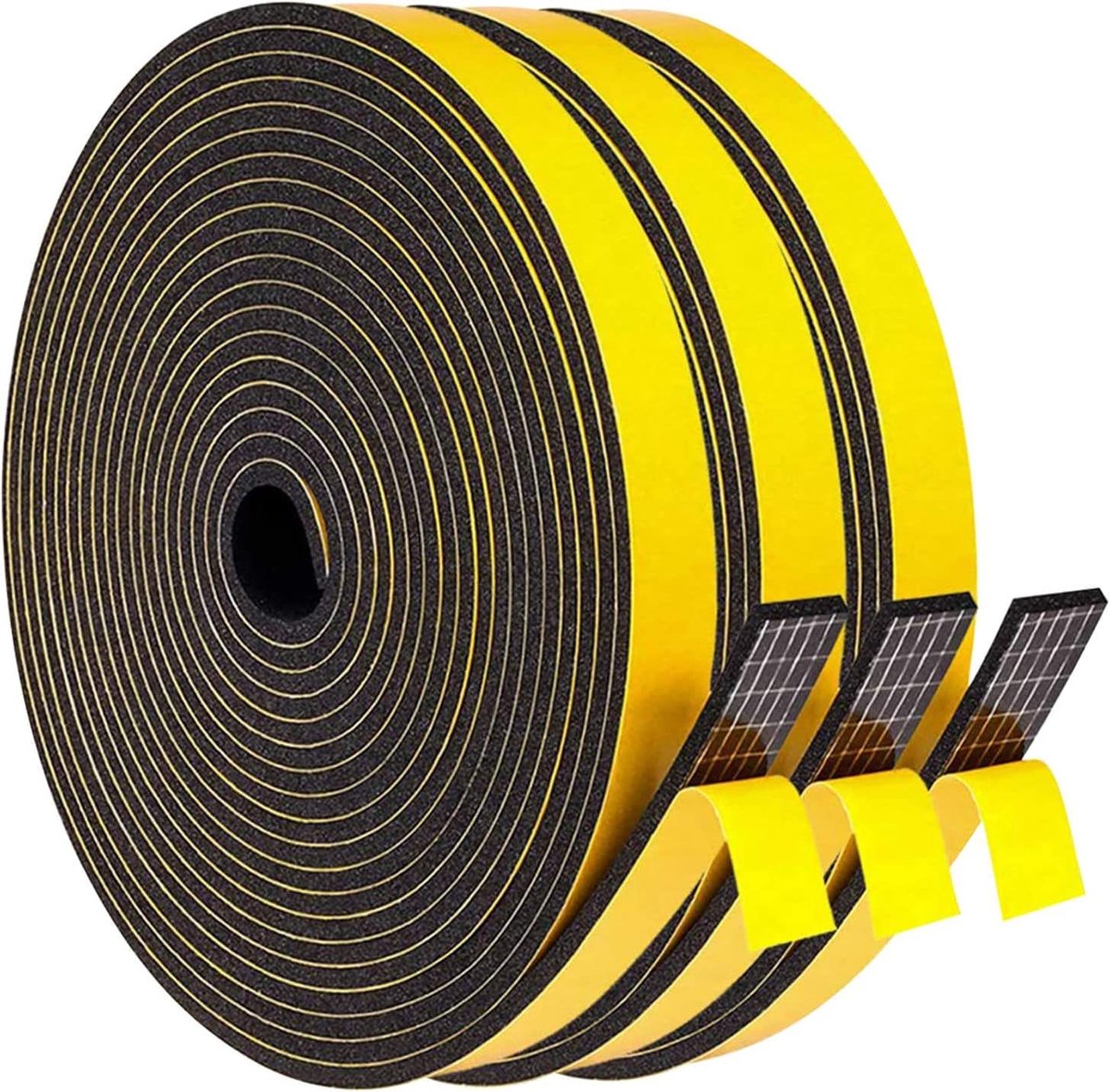Zacht rubberen afdichtingsstrip - pakking geluidsisolatie zelfklevende tape - 3 rollen -12 mm x 3 mm x 5 m - voor deur raam airconditioner weerstrippen geluidsisolatie